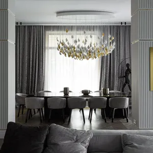 Lustre à feuilles en céramique au design moderne <span class=keywords><strong>Suspension</strong></span> d'art personnalisée Feuilles d'or blanc Luminaires pour dessus de table - Product Image 3