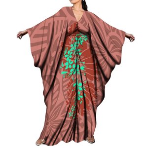 Винтажное женское длинное платье-Кафтан в этническом тихоокеанском стиле с глубоким V-образным вырезом - Product Image 2