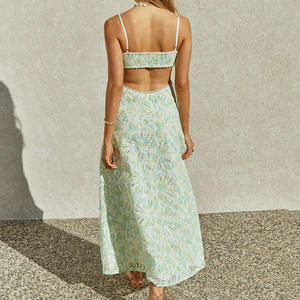 Vestido maxi verde plisado de verano para la playa, bordado calado, vestido bordado de poliéster personalizado - Product Image 3