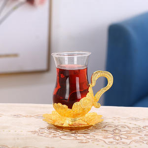 Ensemble de tasses à café et à thé en métal et verre rétro européen plaqué or haut de gamme, résistant au lave-vaisselle et au micro-ondes, vaisselle de luxe - Product Image 6