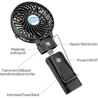 Ventilateur de camping portable d'extérieur 5200 mAh rechargeable, pliable, avec batterie externe pour tentes, pêche et voyages