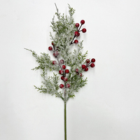 Ranting Cedar Buatan dengan Buah Berry Merah, Blueberry, dan Buah Pinus untuk Dekorasi Natal, Vas, Meja Rumah, dan Musim Dingin