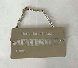 Etiquetas de pescoço vazadas de liga de zinco, <span class=keywords><strong>tag</strong></span> de metal brilhante para pendurar, com corrente, logotipo a laser, decanter de garrafa de vinho - Product Image 3