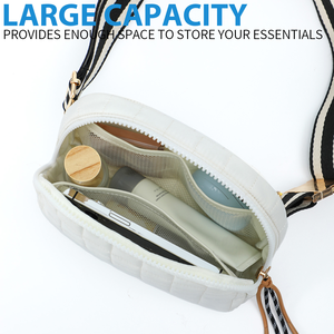 Bolso bandolera acolchado de poliéster de color liso para mujer, listo para enviar, para uso diario, cosméticos, con cremallera - Product Image 4