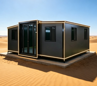 Maison pliante extensible à double aile noire de 20 pieds, maison préfabriquée en conteneur, 2 chambres, maison de glamping de luxe, assemblage rapide