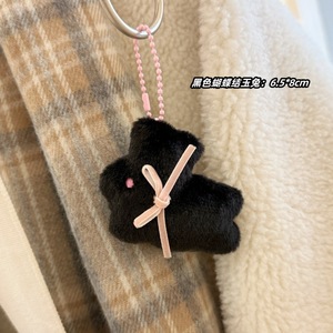 3 Styles Mini Size Gefüllte Rosa Weiß Schwarz Bowknot Tier Kaninchen Anime Plüschtiere Anhänger Schlüssel anhänger Puppen für Kinder taschen - Product Image 4