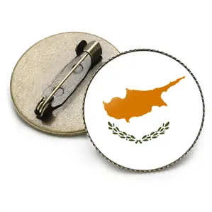 高品质塞浦路斯国旗胸针时间宝石胸针，圆形复古徽章