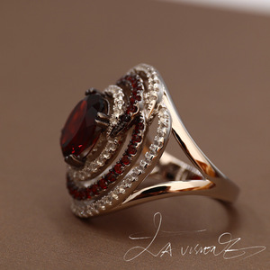 แหวนวินเทจสีขาวแซฟไฟร์เทียมโกเมนธรรมชาติฝังหยกชุดตอบโต้ - Product Image 3