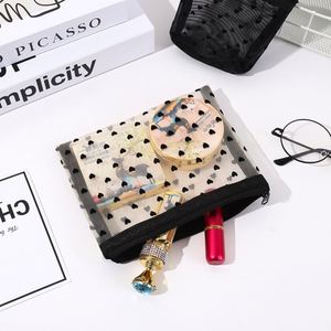 Heart Print Mesh Makeup Bags, Mini Cosmetic Wash Bag Zipper Travel <b>Toiletry</b> <b>Storage</b> Pouch Organizer Plastic Nylon Pencil Bag - Product Image 4