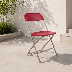 Chaise pliante en plastique rouge, dossier plat, élégante, confortable, portable, pour banquets, célébrations, réunions, cuisine, villa - Product Image 1