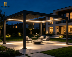 Pergola moderne en aluminium RKOVE RK-E1, revêtement poudré noir, structure rectangulaire pour jardin extérieur, résistante aux intempéries - Product Image 2
