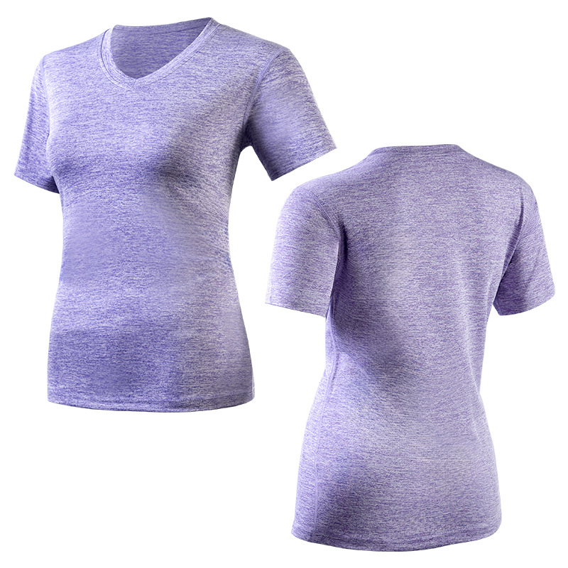 Womens 95% Polyester 5% Spandex Quick Dry V Neck Sport T Shirt Fitness Yoga Breathable Short Sleeve Top Slim Running Tees