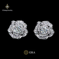 Ensemble collier et boucles d'oreilles en argent sterling avec fleur de camélia sertie de diamants en moissanite vintage certifiés GRA
