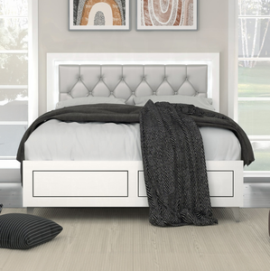 Grey and White Adjustable <b>Convertible</b> Modern Queen <b>Bed</b> with LED Light Padded Headboard Storage <b>Bed</b> Apartment-Friendly - Product Image 6