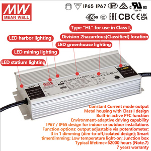 MEAN WELL HLG-480H-C2100A 95% Efficienza Driver LED a Potenza Costante IP65 Impermeabile con Uscita Singola Regolabile 114-229VDC 480W Integrato - Product Image 2
