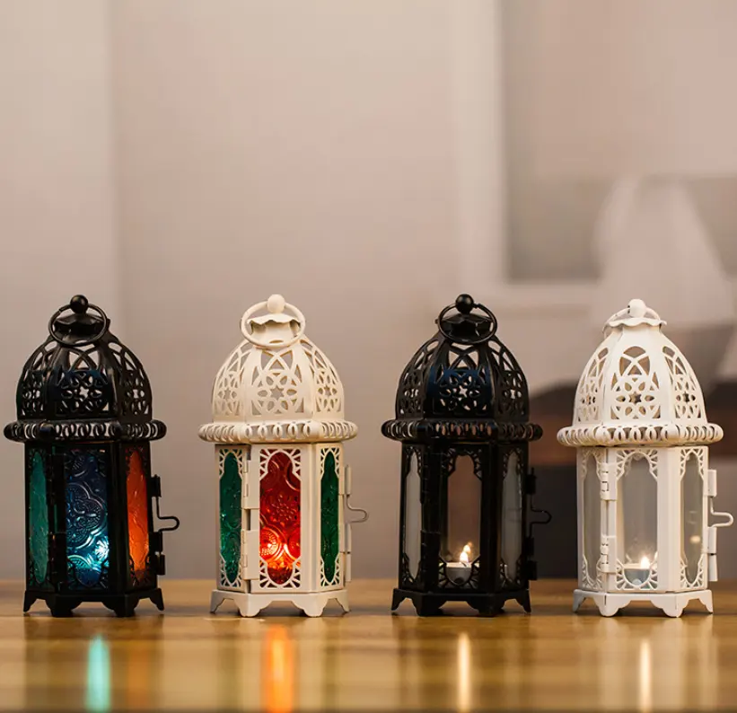 Candelabro europeo para decoración del hogar, farol turco marroquí de metal barato