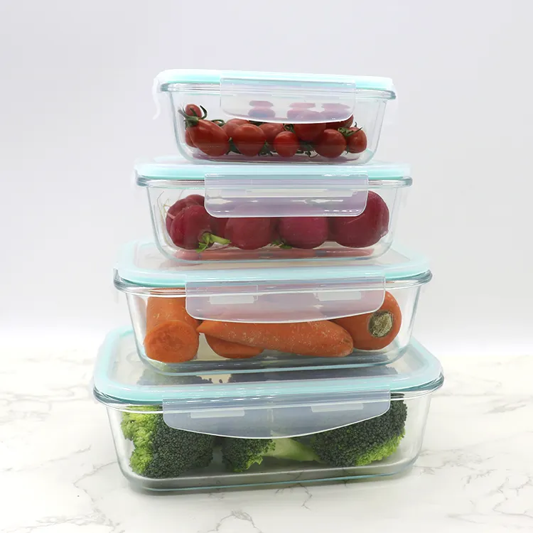 Sıcak satış öğün hazırlığı Bento öğle yemeği kutusu mikrodalga fırın güvenli dikdörtgen uzun borosilikat cam gıda kabı gıda depolama için