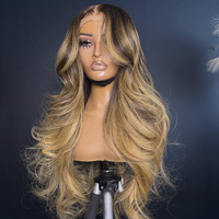 Perruques Lace Frontal Ondulées Blond Miel avec Mèches, 100% Cheveux Humains Brésiliens, Perruque à Fermeture pour Femmes, Vente en Gros