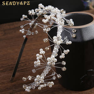 للفتيات الحلوة إكليل زهور لؤلؤ كريستال صناعة يدوية عصابة رأس من سبيكة حجر الراين للزفاف مطرز بالخرز إكسسوارات أغطية رأس للزفاف - Product Image 1