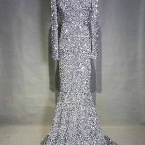 Elegant Mermaid Tail <b>Sequin</b> <b>Material</b> Evening Dress V-Neck Long Sleeve Slim Fit Party Prom Banquet Breathable Comfortable Size XL - Product Image 2