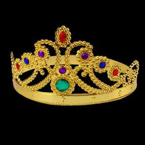 Cosplay costume Plastic Crystal Gold Silver King Crown tiaras for Halloween birthday Christmas party decoration