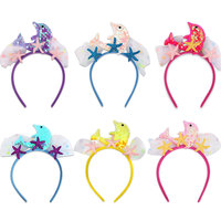 Bandeau en queue de poisson à paillettes pour filles décorations de fête d'anniversaire série océan couvre-chef en maille avec étoile de mer dauphin