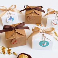 Kraft Paper Gift Boxes Wedding Candy Boxes with Paper Tags and Ribbon DIY Party Paper Box for Packaging