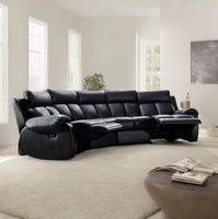 Canapé inclinable moderne en cuir noir extensible avec fauteuils inclinables intégrés, revêtement en tissu et structure en bois