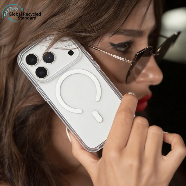 Eco-Friendly Sustainable GRS Certified Recycled Plastic Durable Clear Magnetic Phone Case for iPhone 17 16 15 14 13 Pro Max