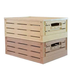 Wholesale Suppliers Custom Wood Grain Folding Plastic Crates 47x34x22 Storage Stackable Large Milk Containers