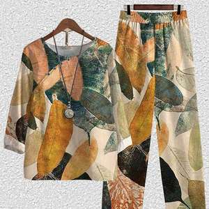 S-5XL été nouveau haut imprimé à manches mi-longues pour femmes et pantalon ensemble deux pièces ensemble deux pièces pour femmes européennes et américaines - Product Image 1