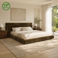 Lit capitonné haut de gamme Queen Size en velours et bois massif, mobilier de maison, lit contemporain de luxe en tissu pour chambre à coucher