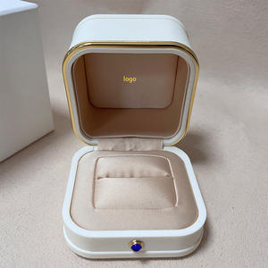 Custom Logo Square PU Leather <b>Ring</b> <b>Box</b> Gold Metal Edge Snap Button Engagement <b>Proposal</b> Jewelry Gift <b>Box</b> - Product Image 3