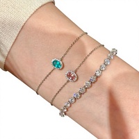 Bracelet Femme Mini Pigeon-Eye en Tungstène Bleu Néon, Accessoire Fin de Luxe Léger, Idéal pour le Quotidien et la Superposition, Diamant Rose