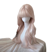 LONGFOR Perruque synthétique rose lisse pour cosplay, Lace Front, double queue de cheval, pince bouche de tigre, résistante à la chaleur, pour costume d'anime, densité 180%