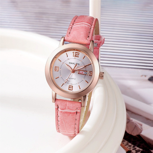 Reloj de pulsera de cuarzo informal y elegante para mujer, resistente al agua, con calendario doble, correa de cuero cómoda. - Product Image 3