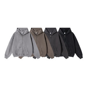 Fabricante de sudaderas con logotipo personalizado, ropa para hombre, sudadera con cremallera de peso pesado, 480 g, algodón puro, felpa francesa, a prueba de viento, de alta calidad - Product Image 5