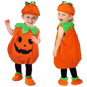 Children <b>Pumpkin</b> <b>Costume</b> Orange Halloween Outfit For Kids Party Dress Up Spandex Corduroy Material - Product Image 1