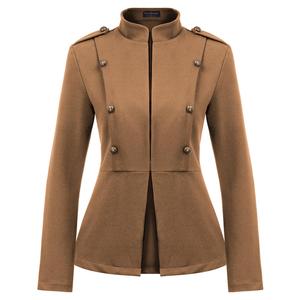 Cuocu — <span class=keywords><strong>manteau</strong></span> décoratif à manches longues pour femmes, décontracté, avec boutons, col montant, vêtement pour dames, CU0046 - Product Image 2