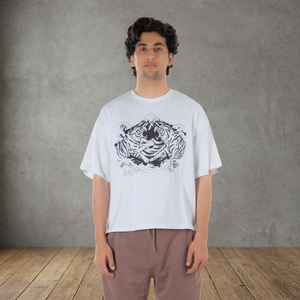 <b>Men's</b> White Short Sleeve T-Shirt Front Logo Yarn Dyed Heavyweight Regular Fit Round Neck Casual Style Cotton Jersey - Product Image 3