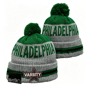 Gorro de Punto Retro de la Serie Ciudad de Filadelfia, Edición con Forro Polar Grueso, Gorro de Invierno con Pompón, Verde Medianoche, Gorra Deportiva para el Día del Partido - Product Image 3