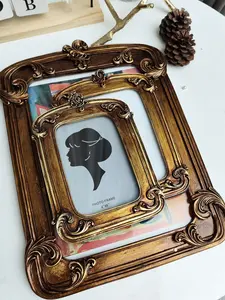 Vintage Photo Frame 6in 7in A4in Resin Frame With Baroque Style Vintage Gold Carve Patterns