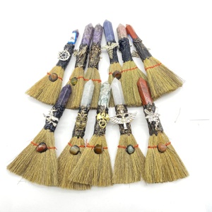 Artisanat folklorique Quartz clair cristaux de Besom magiques sculpture améthyste artisanat <span class=keywords><strong>balai</strong></span> de sorcière pour l'énergie - Product Image 2