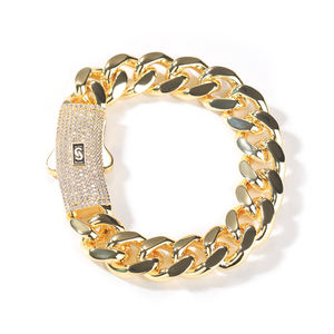 <span class=keywords><strong>Bracciale</strong></span> in Acciaio Inossidabile Placcato Oro 18k, Stile Popolare Hip Hop Miami, <span class=keywords><strong>Collana</strong></span> da <span class=keywords><strong>Uomo</strong></span> con Chiusura a S, Catena Cubana - Product Image 2