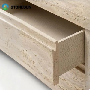 Mesa de Noche Moderna de Travertino de Piedra de Lujo StoneSun, Mueble de Dormitorio, Gabinete de Almacenamiento Junto a la Cama, Mesa de Noche con Tapa Abierta, Ensamblada - Product Image 1