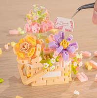 Mini Cesta de Flores 3D Personalizada para Ensamblar, Bloques de Construcción de Plástico, Adorno de Escritorio, Juguete Educativo de Ladrillos para Niños