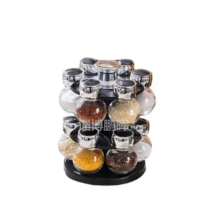 Estante de metal para ruedas, 13 Uds., cuerpo de vidrio con forma de bola, Salero y pimentero con tapa de plástico para utensilios de cocina