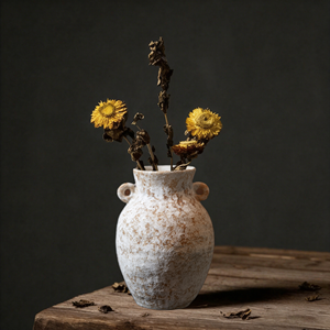 Vintage Ceramic Decorative Vase <strong>Pottery</strong> Rustic <strong>Cottage</strong> Vase Home Decor White Vase Suitable for Dining Table Living Room Bathroom - Product Image 1