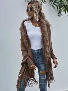 Suéter Cárdigan de Moda para Mujer, Otoño Invierno, Nuevo, con <span class=keywords><strong>Cuello</strong></span> de Piel, Chal, Chaqueta, Abrigo - Product Image 4