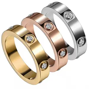 爱情友谊戒指不锈钢戒指玫瑰金电镀立方氧化锆银18k心形经典女订婚